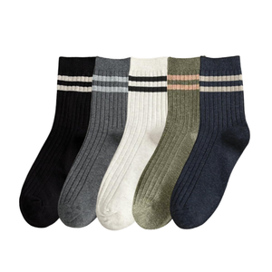 Chaussettes de sport côtelées pour hommes, respirantes, absorbant la transpiration, rayées, décontractées, pour le bureau, chaussettes longues côtelées rayées en coton - Product Image 1