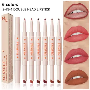 long lasting waterproof matte creamy lip stick easy to color double head lipstick and lip liner 2 in 1