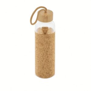 Eco Friendly Drinking Water Bottle Bamboo Lid and Carry Strap High Borosilicate Glass Sport Bottle With Natural Cork Sleeve - Product Image 3