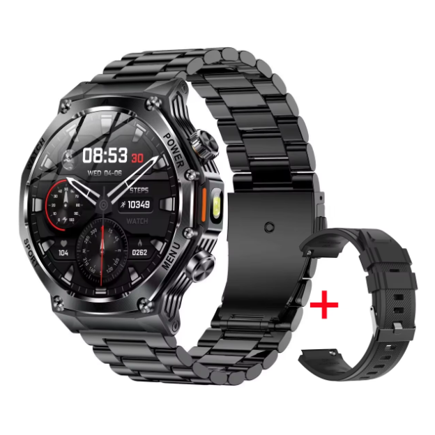 AK82 Smart Watch 1.8" BT Call Heart Rate Tracker Flashlight Compass 800mAH 100+Sport Modes IP67 Waterproof Outdoor Sports Watch