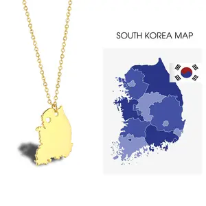 制造商不锈钢韩国地图链项链银18k镀金韩国地图吊坠链项链