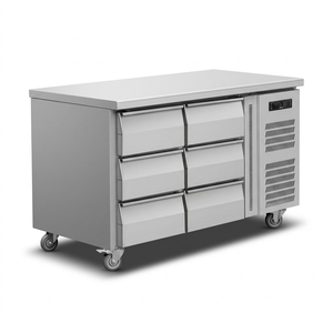 Table de préparation de cuisine ventilée en acier inoxydable avec 2, 3, <span class=keywords><strong>4</strong></span> ou 6 <span class=keywords><strong>tiroirs</strong></span>, <span class=keywords><strong>réfrigérateur</strong></span> sous comptoir à refroidissement par ventilateur et refroidisseur latéral - Product Image 4