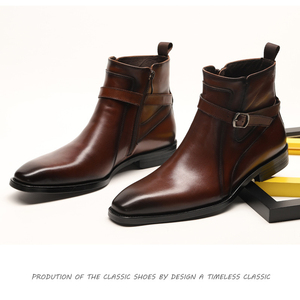 Nouvelles bottes pour hommes, semelle en caoutchouc, bottes habillées de bureau, bottes de haute qualité avec boucle, en cuir véritable, bottes de soirée et de bureau pour hommes - Product Image 3