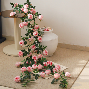 Rose artificielle suspendue de haute qualité 1,73 m, en soie, faite à la main, douce, moderne, longue durée, fleurs roses, rouges et blanches pour la maison - Product Image 5