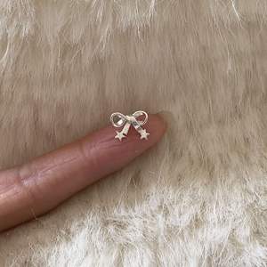 S925 Solid <b>Silver</b> Korean Style Sweet and Cute Starlight Ribbon Bow Earrings Versatile High-End Fashion <b>Studs</b> - Product Image 2