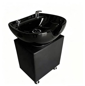 Bac à shampoing vertical en céramique pour salon de coiffure et barbier, avec colonne de lavage intégrée, design moderne et épuré - Product Image 1