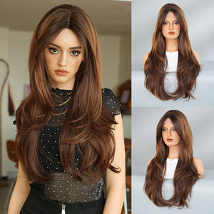 Perruque longue pour femmes japonaises et coréennes, <span class=keywords><strong>120</strong></span>% de densité, orange thé doux, brun, tête entière, dentelle transparente, coiffure à séparation au milieu - Product Image 6