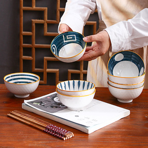 Bol en céramique sous glaçure de style japonais, compatible micro-ondes, vaisselle pour riz, nouilles, soupes, steaks, assiette de table domestique - Product Image 3