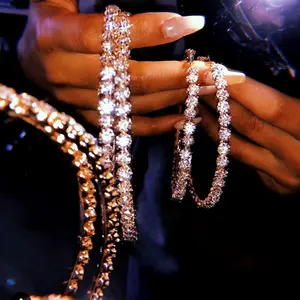 2021 New Fashion Trendy Stunning Glass Rhinestone Gems Hoop Earrings For Women Jewelry Fashion Statement Large Circle Earrings
