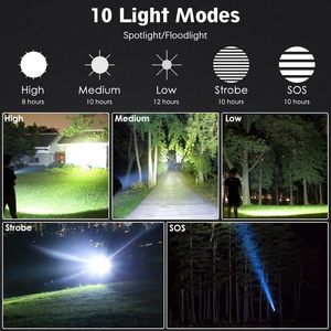 Linterna Táctica Recargable USB Amzyigou, 100000 Lúmenes, LED Súper Brillante, Cuerpo de Aluminio, Agarre Antideslizante, 5 Modos, Impermeable - Product Image 4