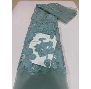 Precio al por Mayor, Venta Caliente, Encaje Africano Bordado en 3D con Lentejuelas, Tela de Tul Francés, Encaje Ecológico, Color Blanco para Vestido de Novia - Product Image 5