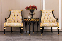 Fauteuil de salon de luxe avec dossier Chesterfield Chaise de loisirs sculptée en bois baroque Chaise d'appoint rembourrée en tissu français