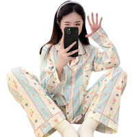 Pyjama décontracté rayé pour femme Lijia, taille élastique, manches longues, en coton nuage respirant, motif Tulip Bear, vêtements d'intérieur et de nuit