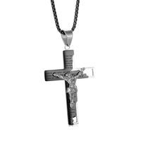 Pendentif Croix Religieuse en Acier Inoxydable avec Prière du Seigneur et Verset Biblique Jésus Crucifix, Bijou de Mode pour Hommes