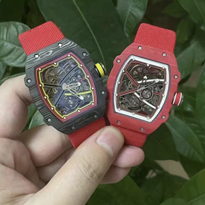 Reloj Automático de Alta Calidad para Hombre, Esqueleto Tonneau, Cristal de Zafiro, Caja de Fibra, Correa de Nylon Roja, Deportivo - Product Image 2