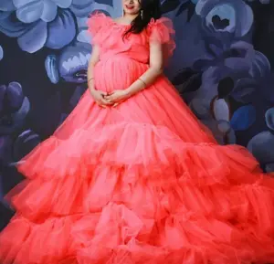 Высококачественные сетчатые красные платья на одно плечо для беременных с арбузом для фотосессии