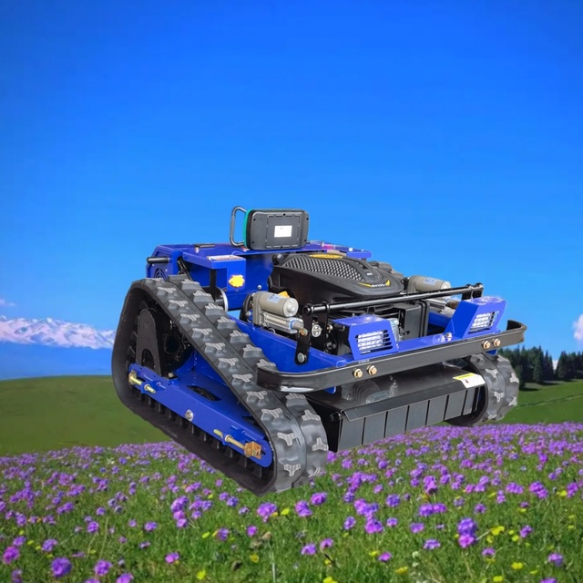 Heavy Duty Industrial Brush Cutter Weed Clearing Machine Gasoline Engine Rubber Tracked Wireless Radio Remote Control Lawn Mower