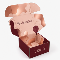 Boîte d'expédition postale cosmétique personnalisée en carton ondulé rouge de qualité supérieure, avec doublure en matériaux recyclés et bande de déchirement à fermeture éclair