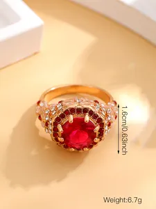 Sieraden Mode Trend Licht Luxe Persoonlijkheidsstijl Rood Zirkoon Diamant 18K Ring Voor Vrouwen