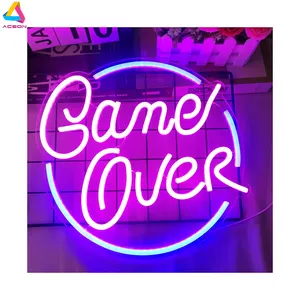 Grande jogo sobre sinais neon, regulável, jogo neon, sinal para jogos, presente para jogos, festa, natal, decoração de parede, rosa, azul