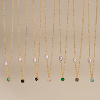 Collier ras du cou délicat en perles d'eau douce avec pierre de naissance, chaîne en or 18 carats, pendentif en zircon coloré, bijou pour femme, cadeau, anti-ternissement