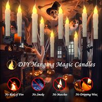 Tsinye Bougies coniques sans flamme avec baguette Bougies sans flamme scintillantes jaunes chaudes pour la fête d'Halloween Décorations pour la maison de Noël