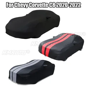 ผ้าคลุมรถแบบเต็มคันสำหรับ Chevy Corvette C8 Stingray ปี 2020-2022 สำหรับใช้ภายในอาคาร ป้องกันรอยขีดข่วน ฝุ่น และรังสียูวี ผ้าซาตินยืดได้ สีดำ เทา แดง - Product Image 3