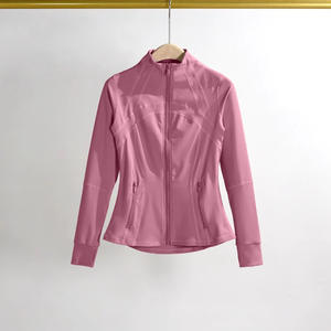 Mantel lengan panjang wanita, jaket wanita merek pribadi, jaket lengan panjang luar ruangan dengan saku ritsleting, perlengkapan Yoga lari Slim Fit modis cepat kering - Product Image 6