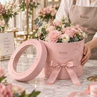 Boîte à fleurs ronde rigide personnalisée en carton avec fenêtre, ruban et nœud, pour emballage cadeau de bouquet floral