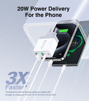 Chargeur rapide HNT 50W 3A2C multi-ports USB, adaptateur secteur PD certifié CE FCC RoHS pour iPhone 17 16 15 14 Pro Max