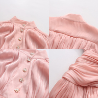 Robe longue élégante abricot à col montant pour femme, manches bouffantes, taille froncée, à volants, fluide, en mousseline brillante, robe de soirée modeste, vente en gros