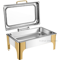 Plat Chafing Buffet Luxe en Acier Inoxydable Semi-Doré pour Présentation Alimentaire Traiteur