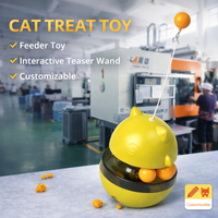Jouet d'alimentation pour chat de luxe OEM, écologique, avec baguette de stimulation à double boule, base oscillante lestée, sortie de friandises réglable, boîte couleur avec logo