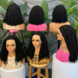 FH Wholesale 280% Density Natural Black Pixie Curly Human Hair <b>Wigs</b> 13x4 <b>Lace</b> <b>Frontal</b> Raw Vietnamese Hair <b>Wigs</b> - Product Image 1