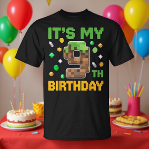 T-shirt avec numéro de joueur pixelisé « C'est mon 9e anniversaire » pour enfants, à porter lors de fêtes d'anniversaire - Product Image 3