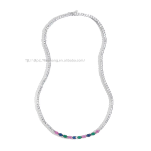 <b>Copper</b> Set Colorful Oval Zircon Heavy Weight Necklace Hip Hop Premium Tennis <b>Chain</b> Jewelry Tanjing Fashion Lijing Necklace - Product Image 5