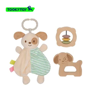 Manta de seguridad para bebé colgante sonajero cama de bebé campana carillón de viento perro de peluche juguetes relajantes bebé dormir compañero muñeca traje.