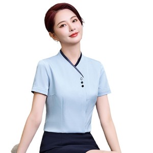 Hotel Uniform Short Sleeve Shirt With Skirt Blue Polyester Cotton Summer 2025 Workwear For Receptionist Flight Attendant - Product Image 5