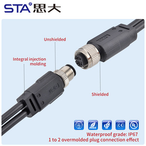 M12 Splitter bağlayıcı erkek kadın 1 2 kablo Y şube su geçirmez korumasız 1M PVC dairesel Overmolded havacılık fiş - Product Image 3