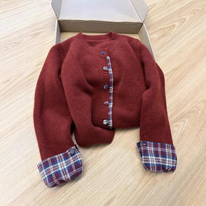 <span class=keywords><strong>Cardigan</strong></span> décontracté ample en tricot pour femme, deux pièces, col rond, boutons, patchwork à carreaux, polypropylène, nouvelle collection automne-hiver 2026 - Product Image 3