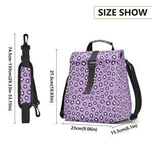 Sac à lunch isotherme pliable et réutilisable à motif léopard violet, faible MOQ, durable, avec logo personnalisé, sac à lunch portable pour femmes - Product Image 3