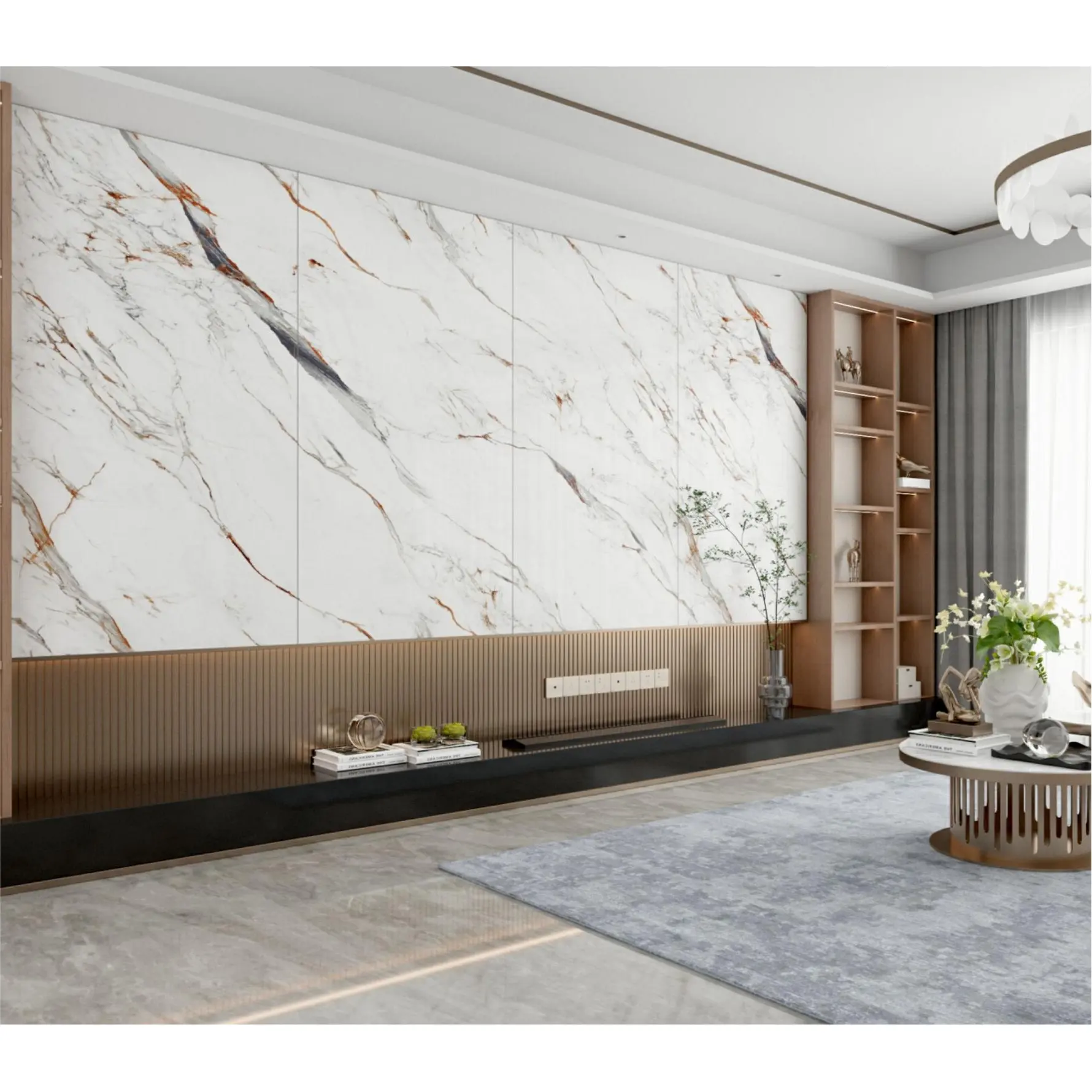 Giá rẻ sang trọng gạch 900x1800 mét Trắng Carrara Slate slab TV Backdrop gạch đánh bóng sàn gạch đá cẩm thạch sứ slab cho tường