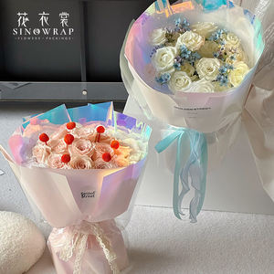 SINOWRAP nouveau papier d'emballage de fleurs 50*50CM étanche Ranibow <span class=keywords><strong>Film</strong></span> Double face impression papier d'emballage 20 pièces fournitures de fleuriste - Product Image 4