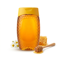 Pot en plastique texturé de 500g de miel naturel avec bouchon jaune, miel pur doré pour le thé, le petit-déjeuner, la pâtisserie et la restauration