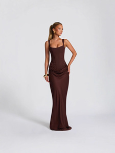 Vestido Maxi Corsé con Cuello Cuadrado para Mujer, Vestido Ajustado con Espalda de Encaje y Cintura Drapeada, Elegante Vestido Formal para Fiesta de Noche o Cóctel - Product Image 5