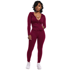Ensemble jogging deux pièces pour femme, haut à capuche slim et pantalon crayon long, avec poches unies, collection automne-<span class=keywords><strong>printemps</strong></span> - Product Image 4