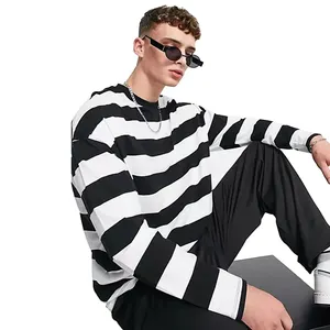 Wholesale American Size Hip Hop Mens Streetwear Tee Oversized 100% Cotton Black and White Striped T shirt