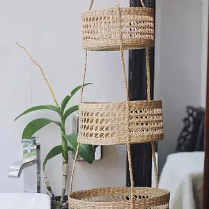 批发最便宜的一组3件海草编织收纳篮从越南