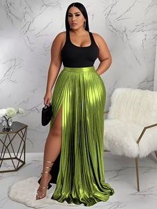 Nouvelle jupe longue plissée taille haute asymétrique style vintage pour femme grande taille – Robe décontractée - Product Image 2