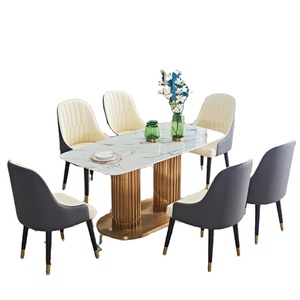 Bộ Bàn Ăn Bằng Thép Không Gỉ Bằng Đá Cẩm Thạch Sang Trọng Hiện Đại 6 Ghế - Product Image 3